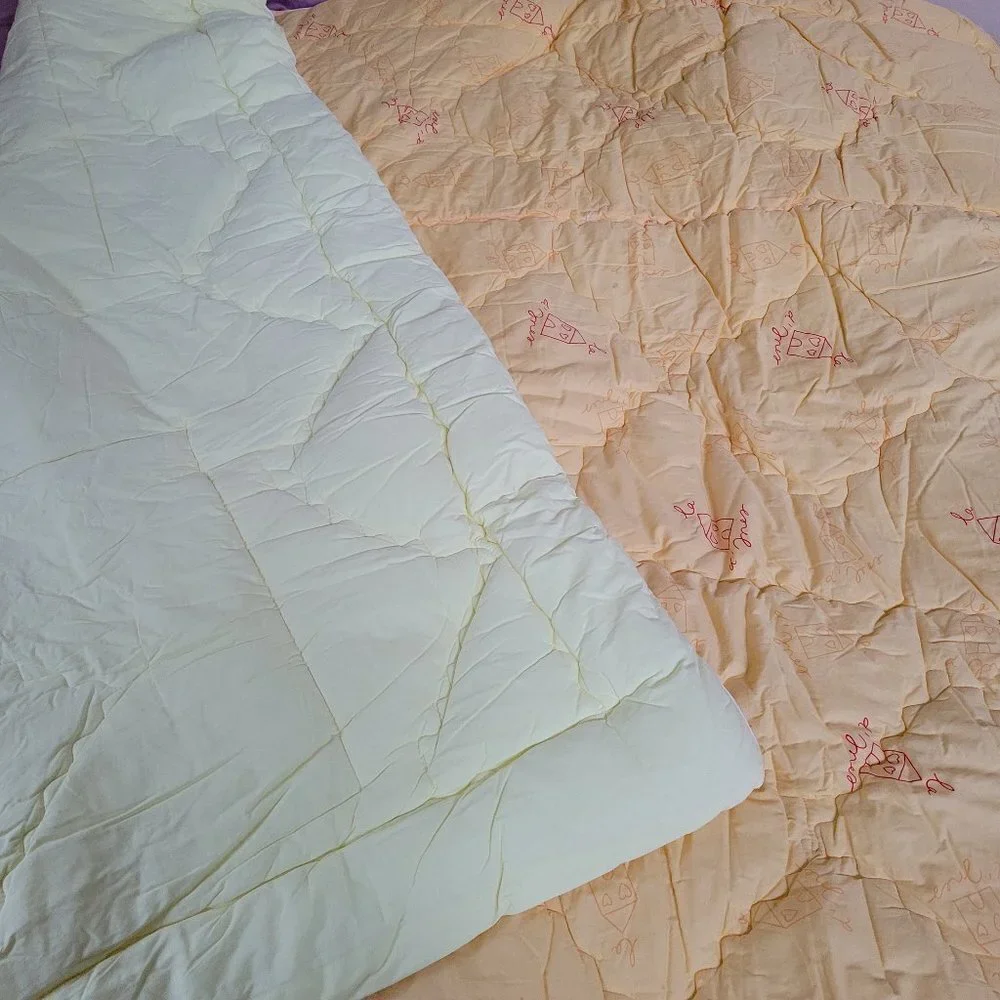 Full Size Pillow Case & Quilted Comforter Blanket House Color Block Yellow Ivory